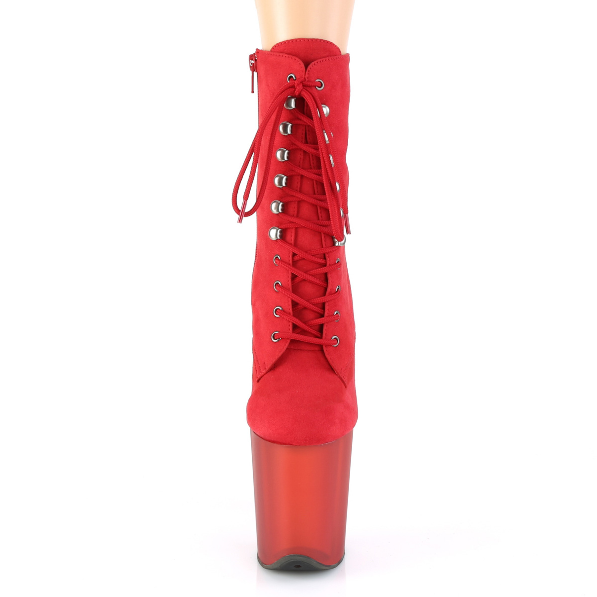 Pleaser Flamingo-1020FST RFS/R - Czerwone buty za kostkę na wysokiej platformie