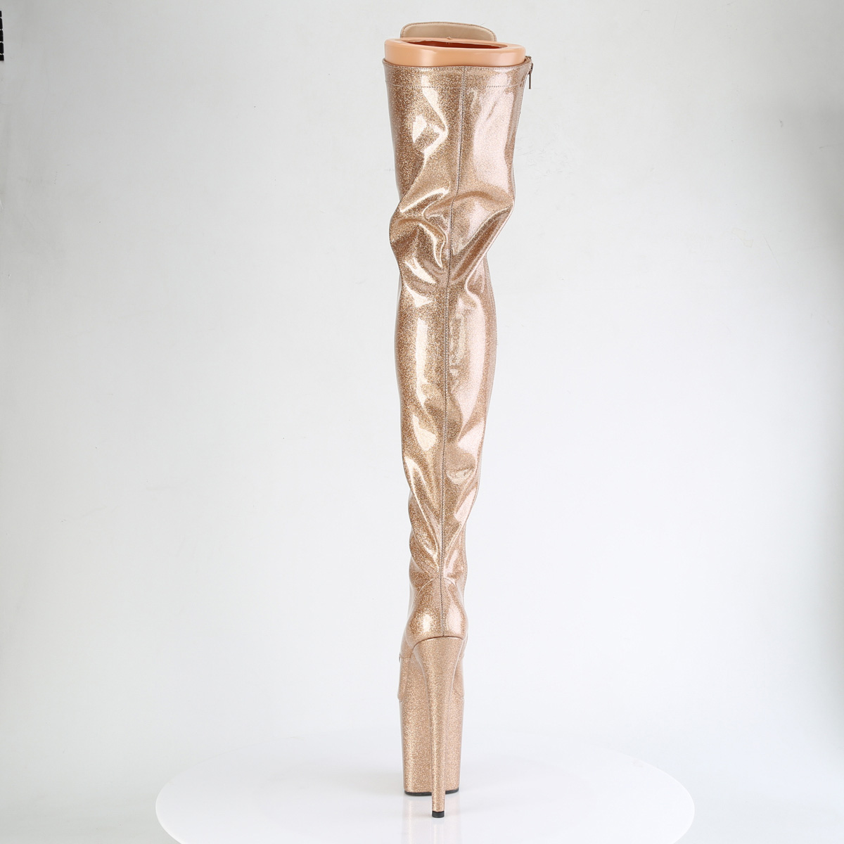 Pleaser Flamingo-3020GP GG/M - Błyszczące złote kozaki za kolano na wysokiej platformie