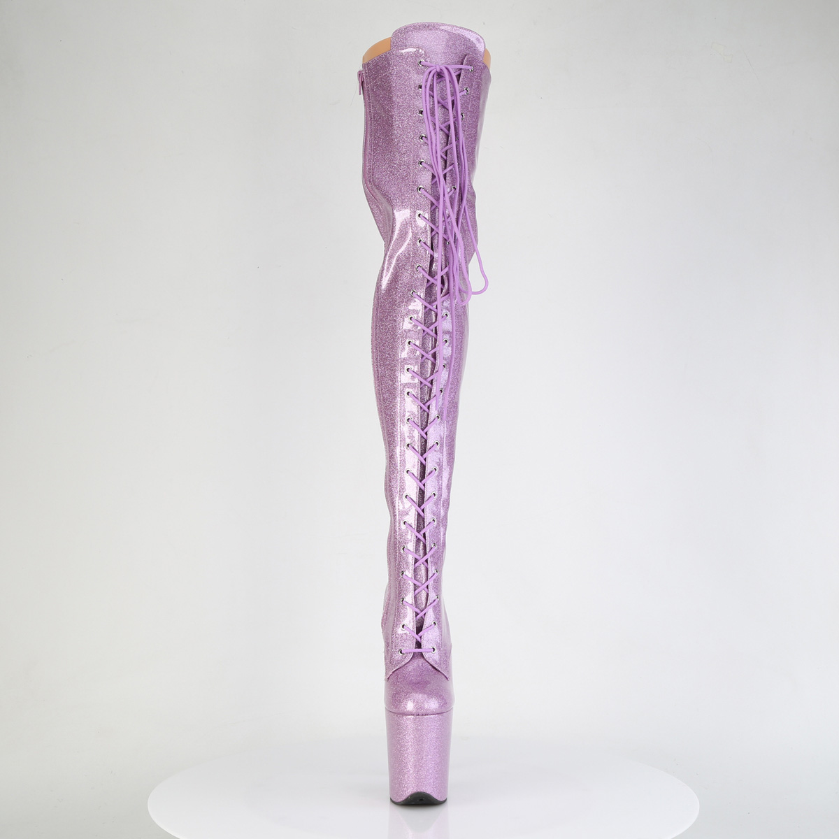 Pleaser Flamingo-3020GP LLG/M - Błyszczące różowe kozaki za kolano na wysokiej platformie