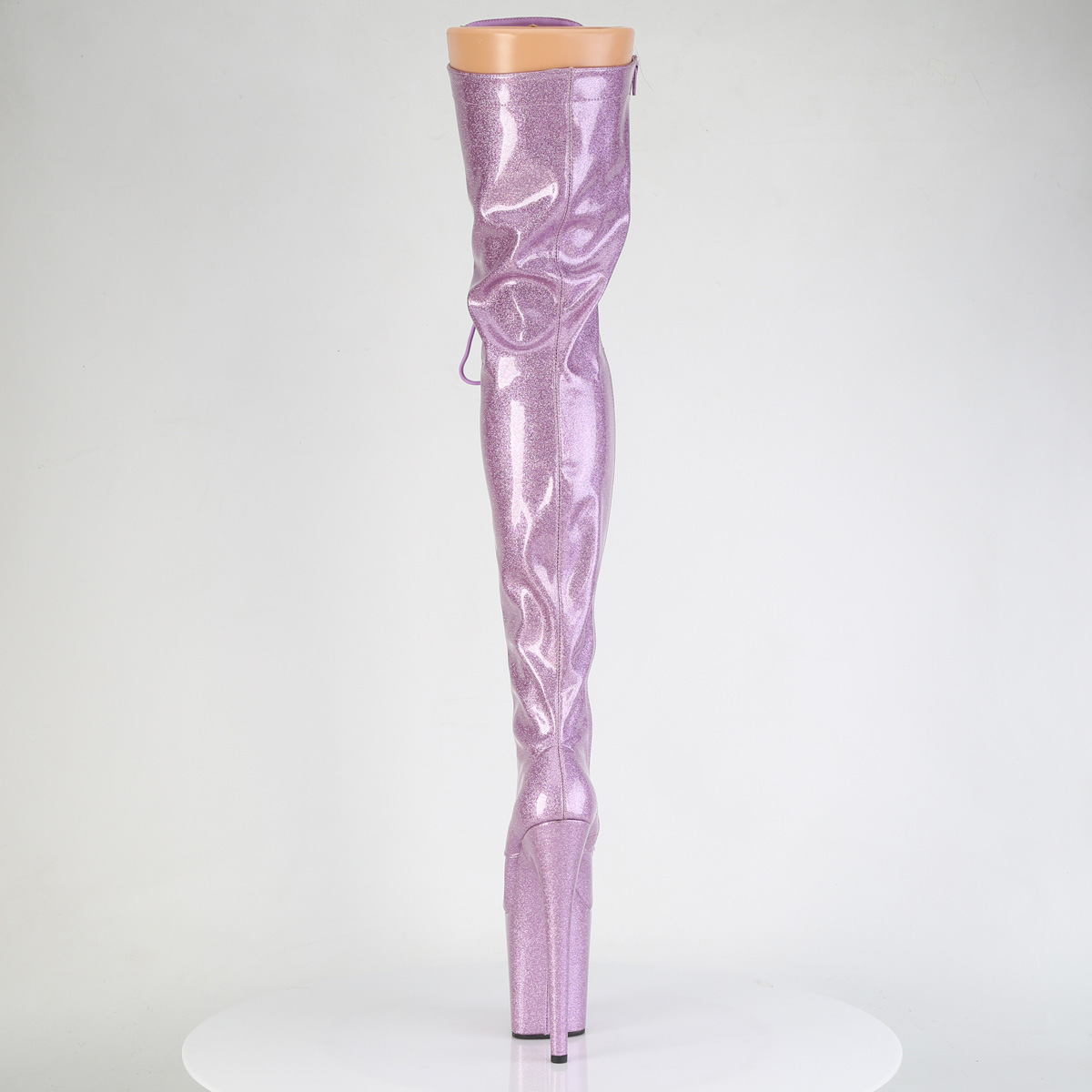 Pleaser Flamingo-3020GP LLG/M - Błyszczące różowe kozaki za kolano na wysokiej platformie