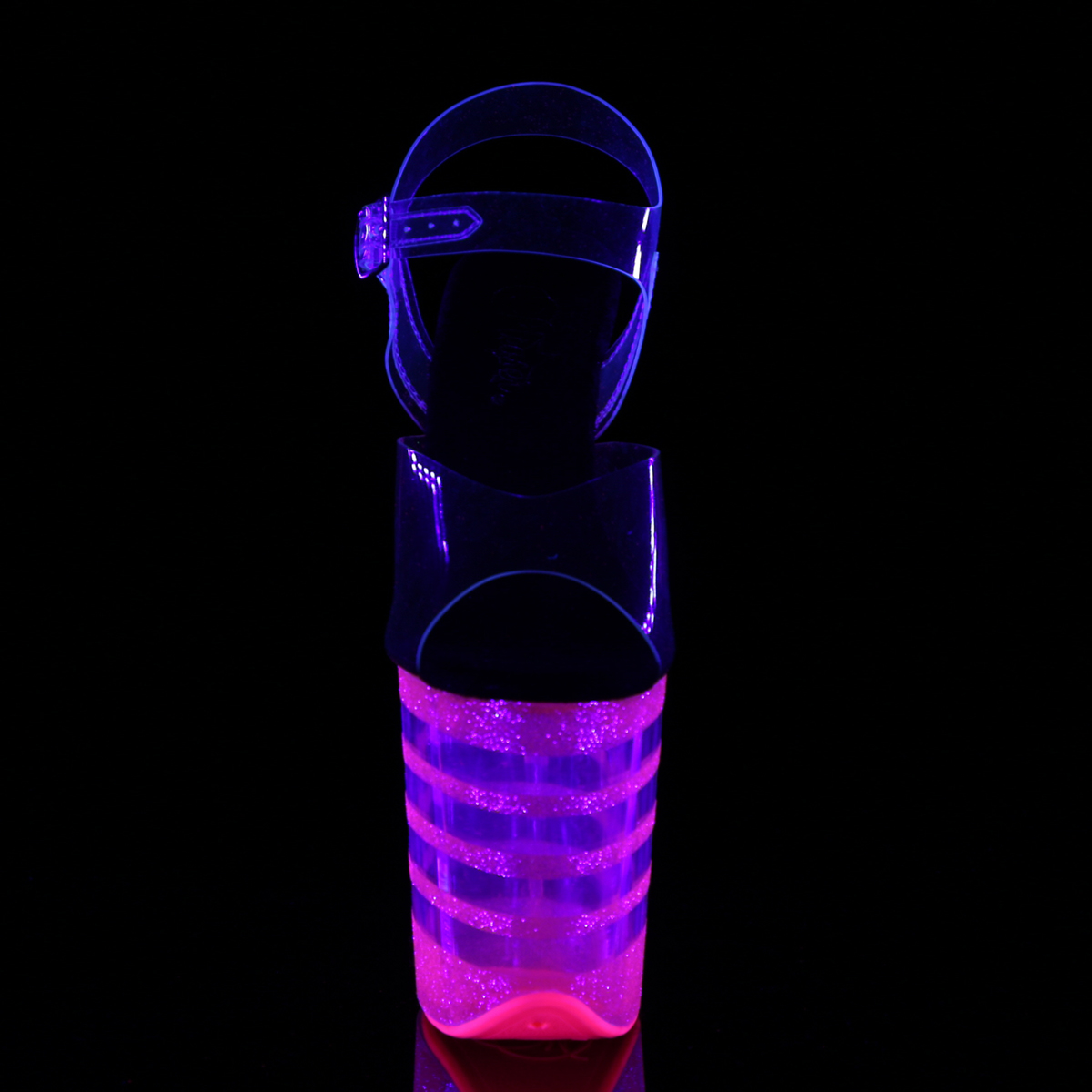 Pleaser Flamingo-808UVLN C/BGMPNK - Przezroczyste reagujące na uv sandały na wysokiej platformie