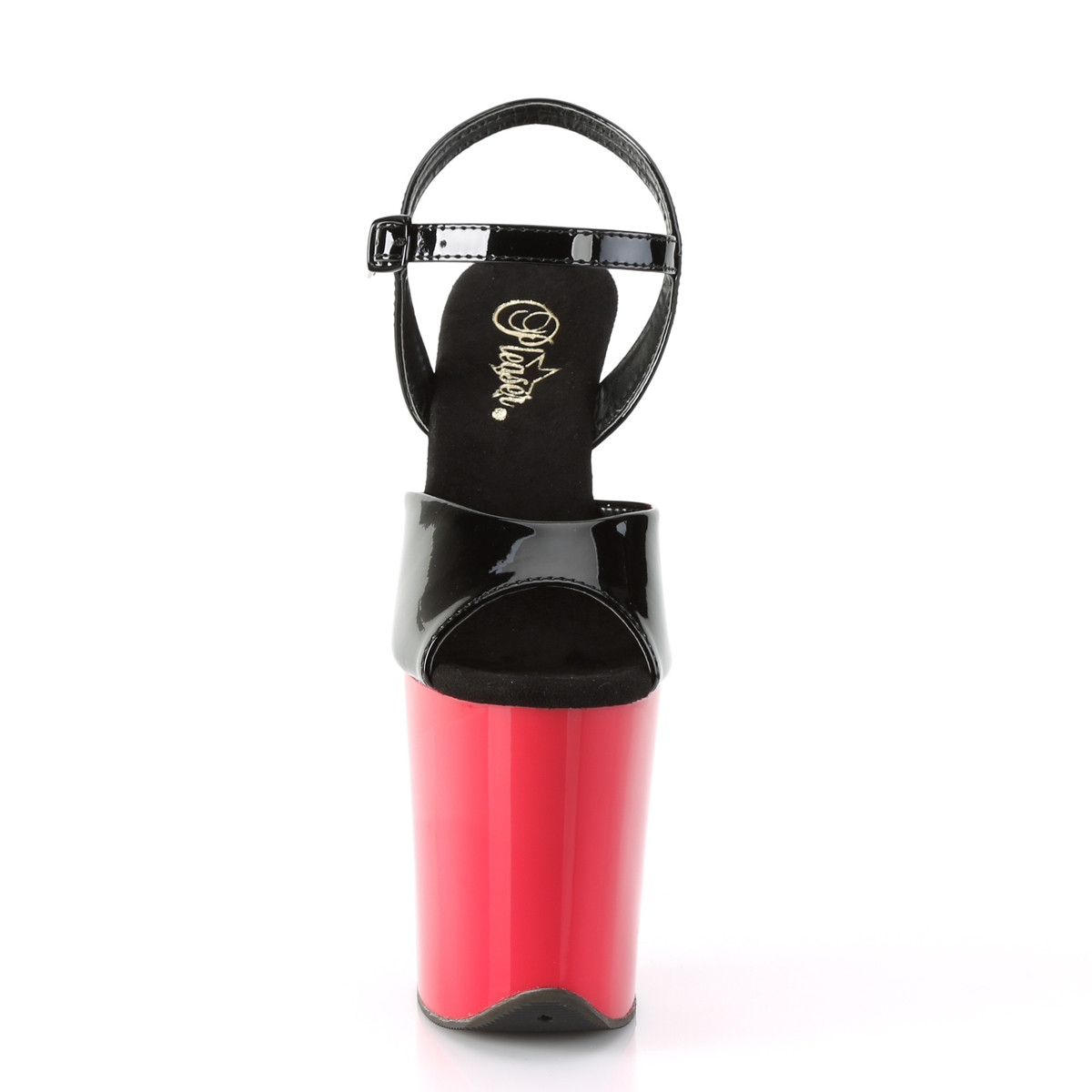 Pleaser Flamingo-809 B/R - Błyszczące czarne sandały na wysokiej platformie