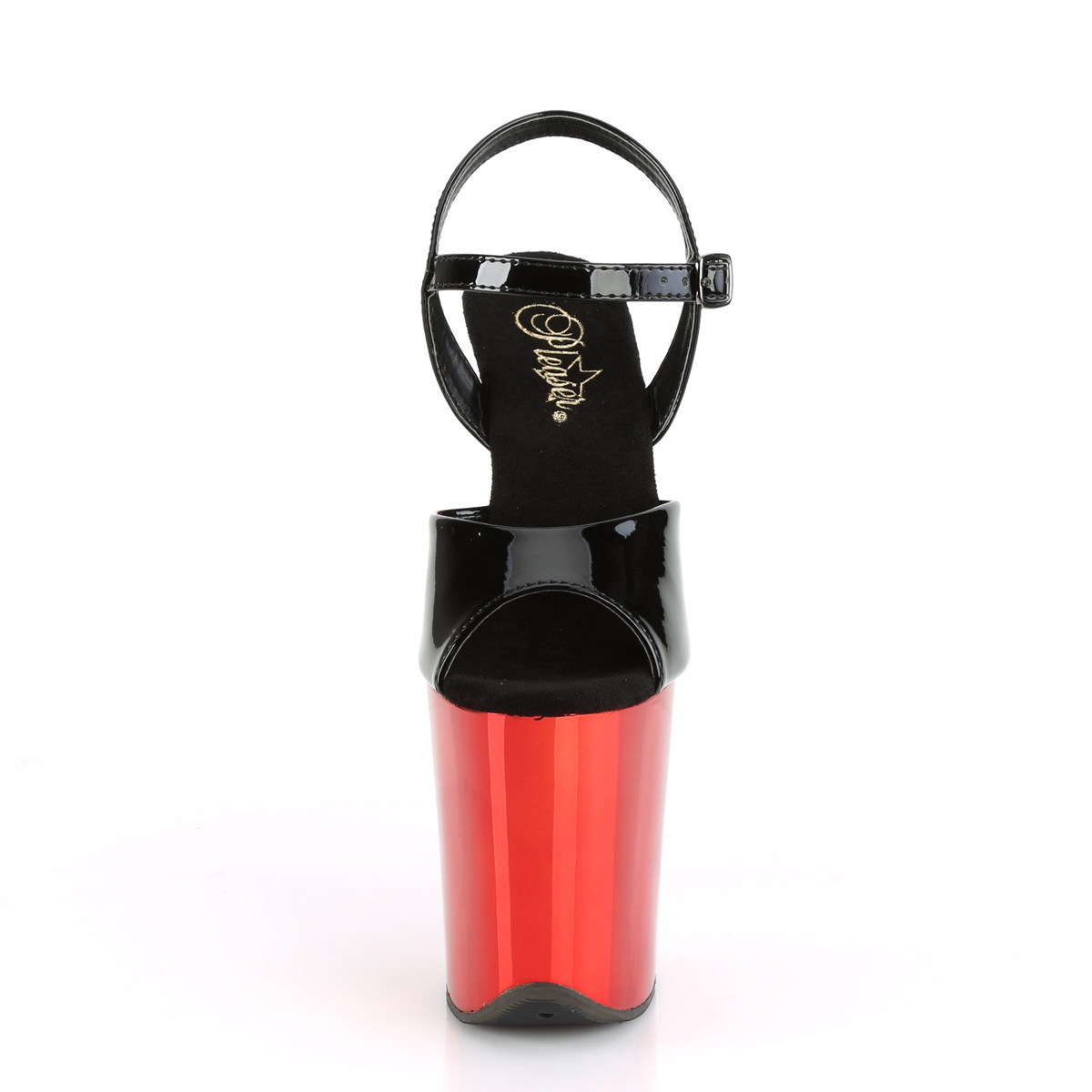 Pleaser Flamingo-809 B/RCH - Błyszczące czarne sandały na wysokiej platformie