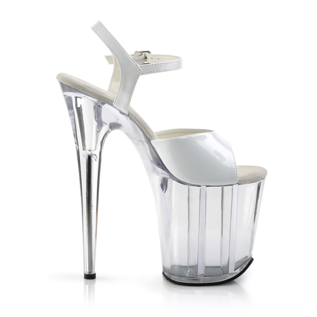 Pleaser Flamingo-809 W/C - Błyszczące białe sandały na wysokiej platformie