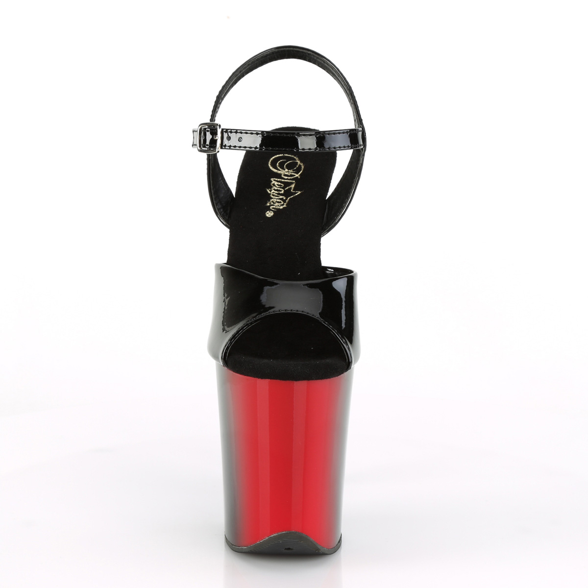 Pleaser Flamingo-809BR B/R-B - Błyszczące czarne sandały na wysokiej platformie