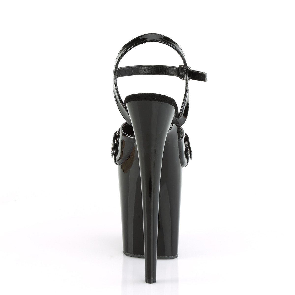Pleaser Flamingo-809GB B/M - Błyszczące czarne sandały na wysokiej platformie