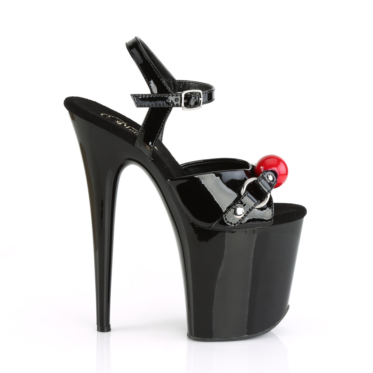 Pleaser Flamingo-809GB B/M - Błyszczące czarne sandały na wysokiej platformie