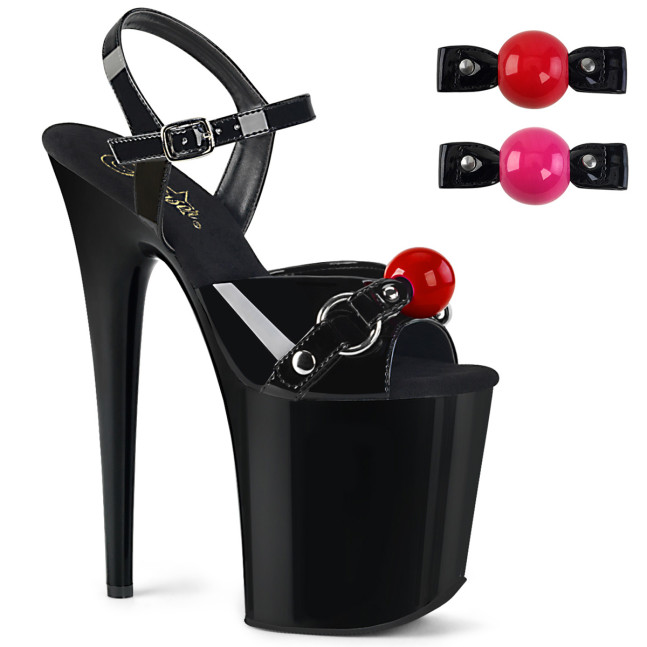 Pleaser Flamingo-809GB B/M - Błyszczące czarne sandały na wysokiej platformie