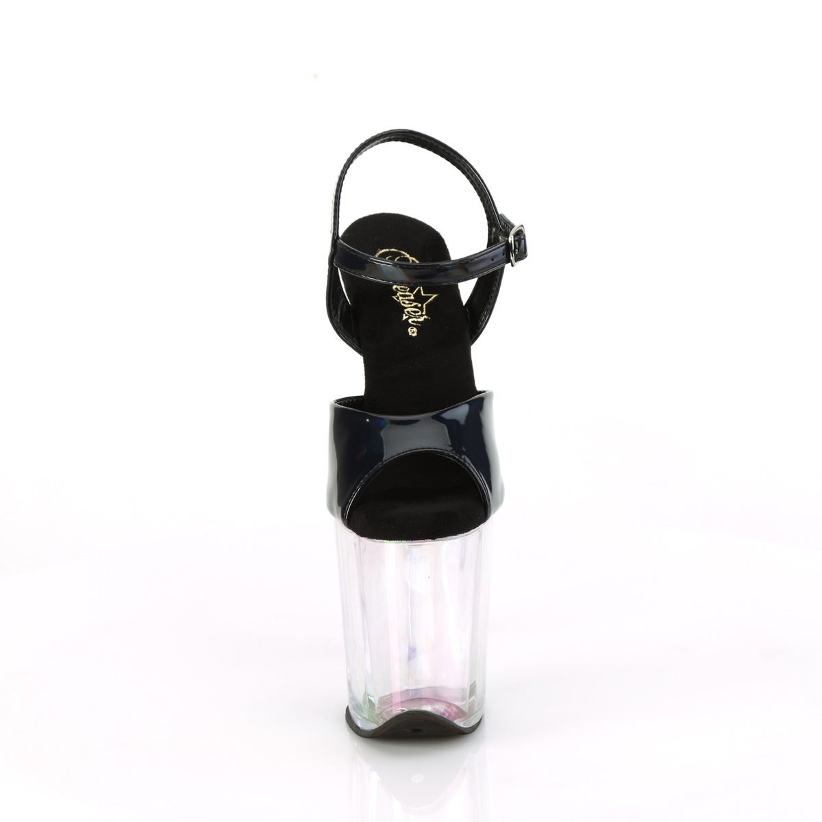 Pleaser Flamingo-809HT BHG/HG - Błyszczące czarne sandały na wysokiej platformie
