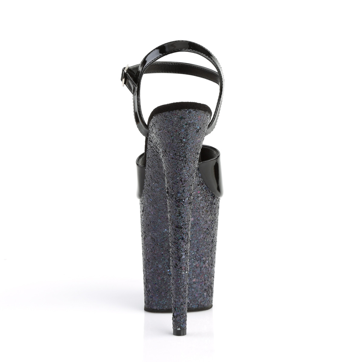 Pleaser Flamingo-809LG B/M - Błyszczące czarne sandały na wysokiej platformie