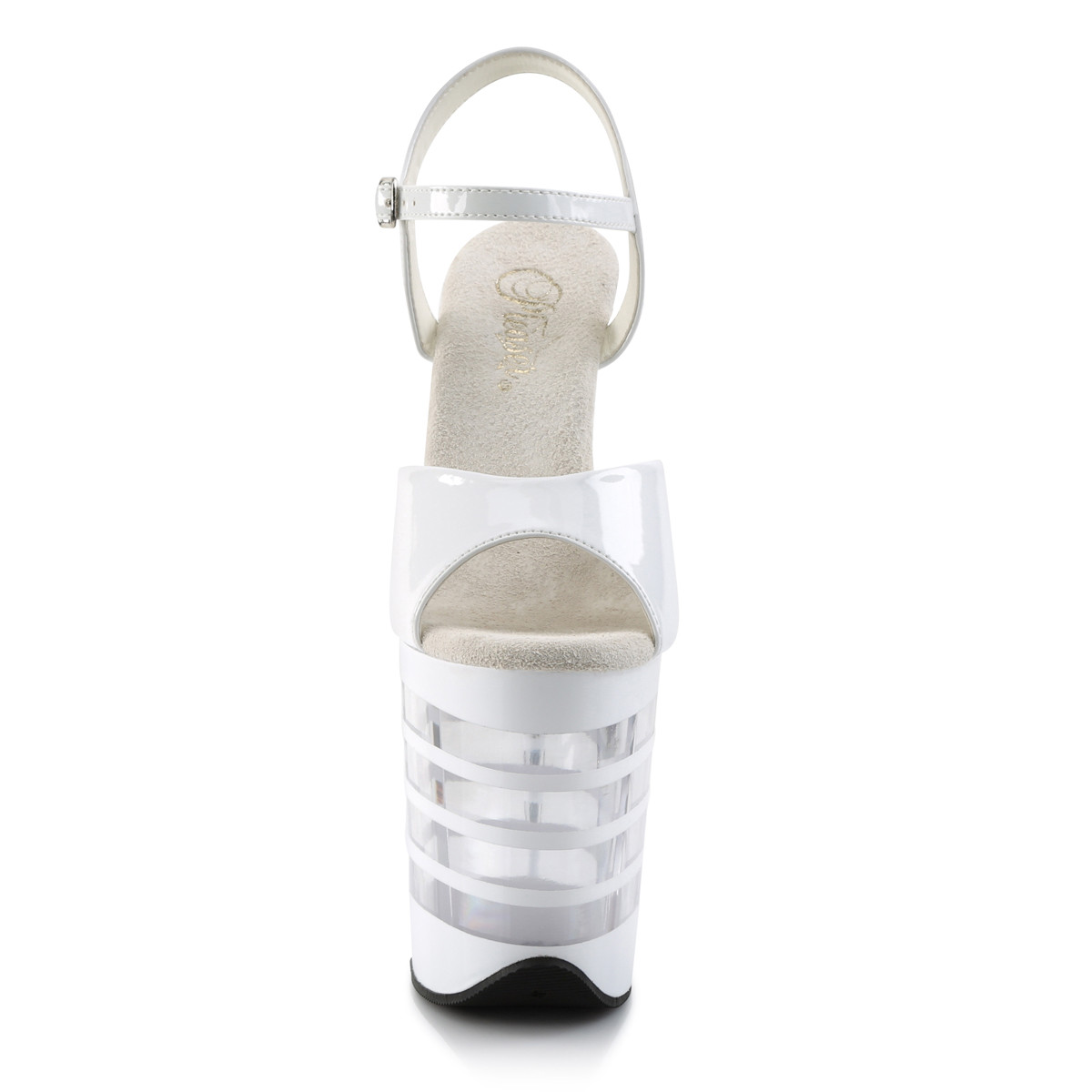 Pleaser Flamingo-809LN W/M - Błyszczące białe sandały na wysokiej platformie