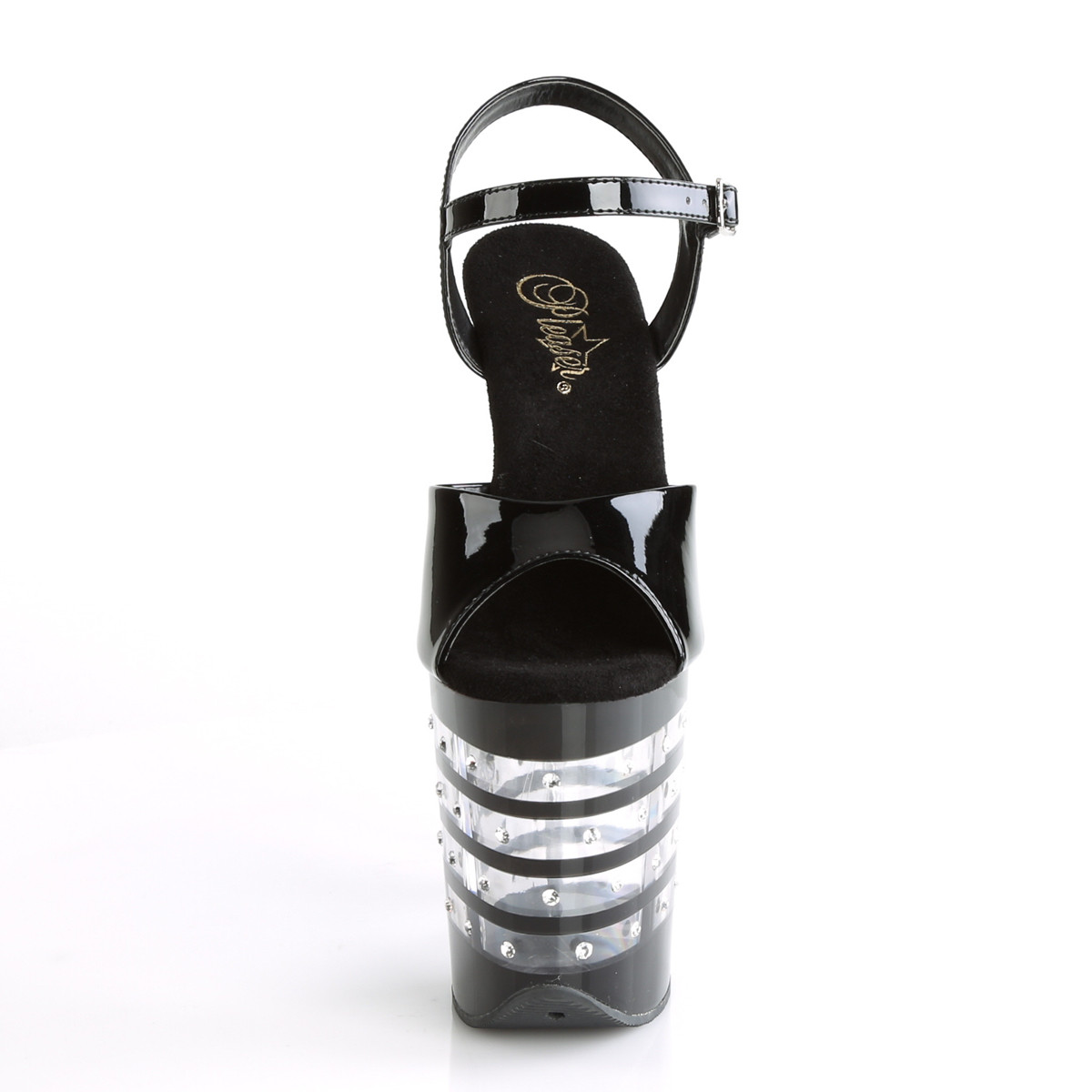 Pleaser Flamingo-809LNRS B/M - Błyszczące czarne sandały na wysokiej platformie
