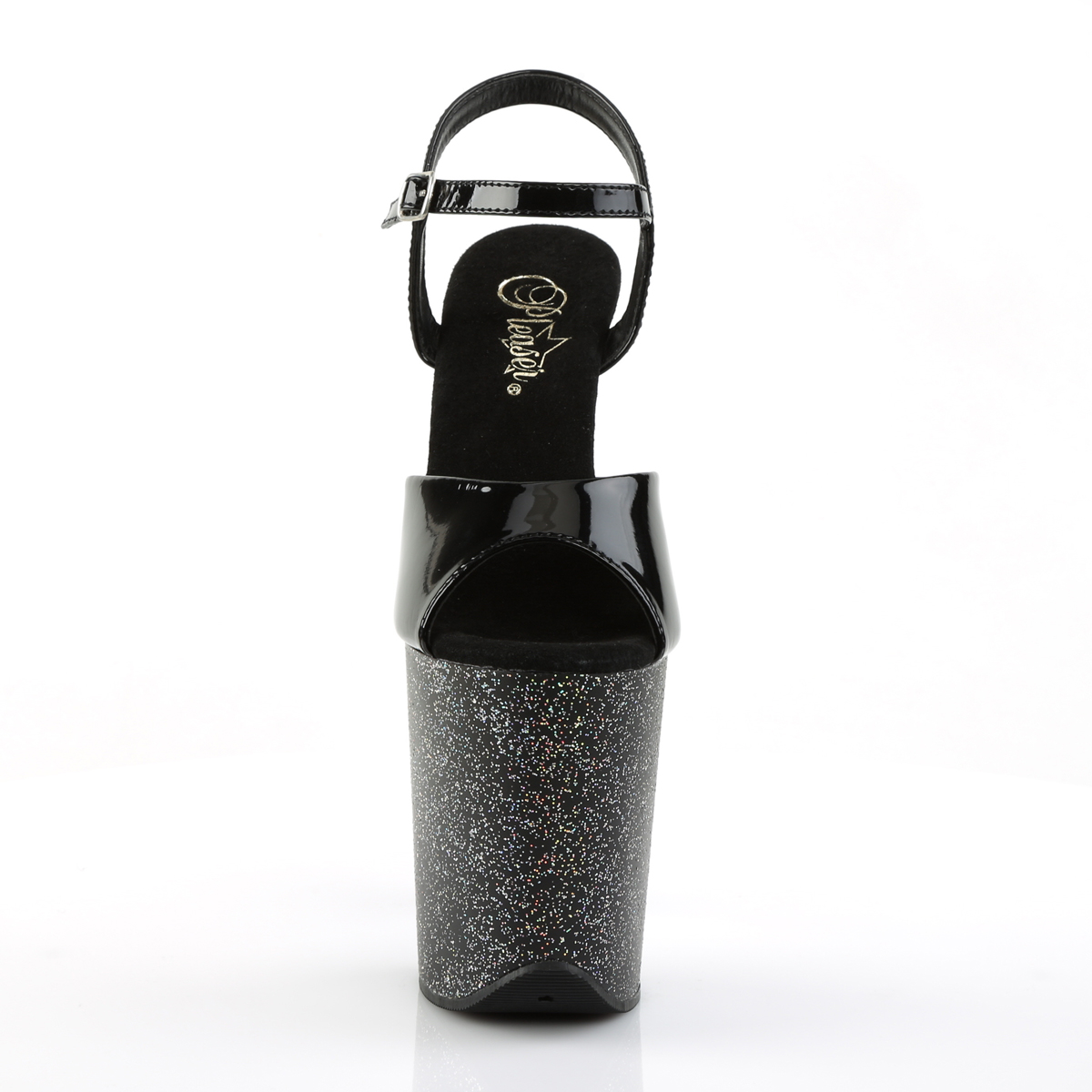 Pleaser Flamingo-809MG B/M - Błyszczące czarne sandały na wysokiej platformie