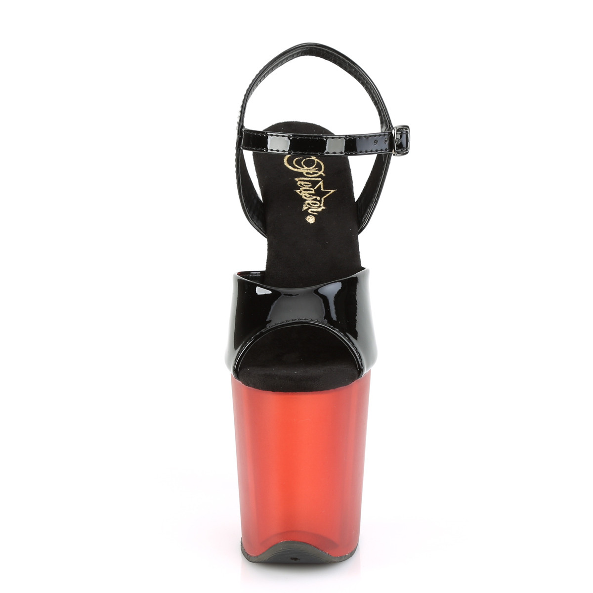 Pleaser Flamingo-809T B/R - Błyszczące czarne sandały na wysokiej platformie