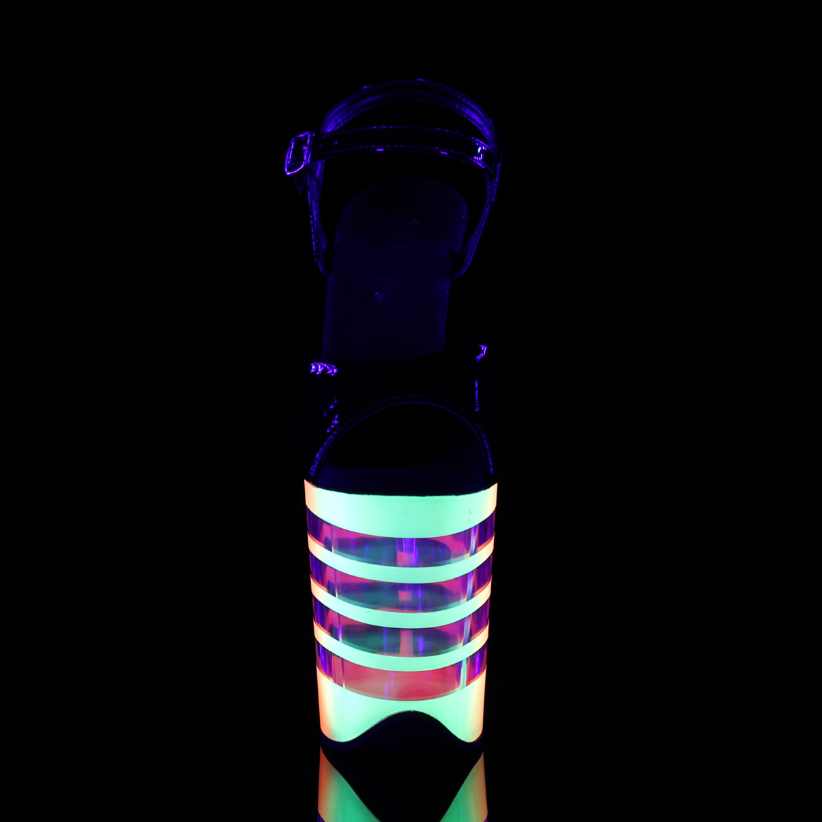 Pleaser Flamingo-809UVLN B/N-UVLN - Błyszczące czarne reagujące na uv sandały na wysokiej platformie