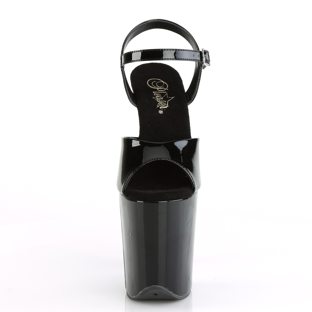 Pleaser Flamingo-809Z B/M - Błyszczące czarne sandały na wysokiej platformie