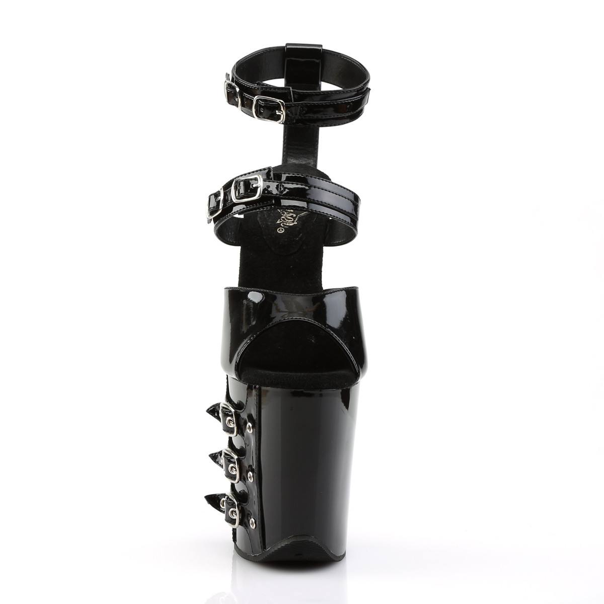 Pleaser Flamingo-885 B/M - Błyszczące czarne buty z paskiem nad kostką na wysokiej platformie