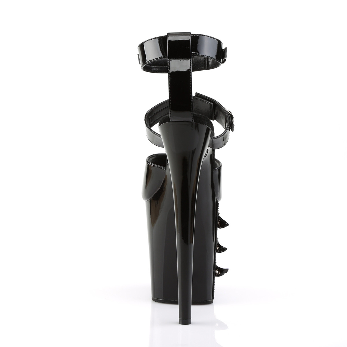 Pleaser Flamingo-885 B/M - Błyszczące czarne buty z paskiem nad kostką na wysokiej platformie