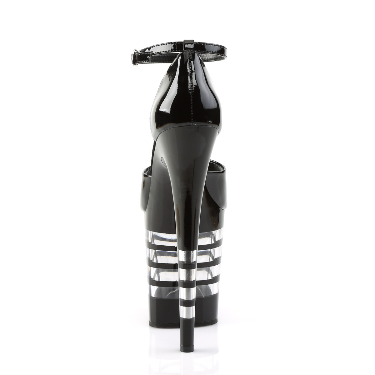 Pleaser Flamingo-889LN B/M - Błyszczące czarne buty z paskiem nad kostką na wysokiej platformie