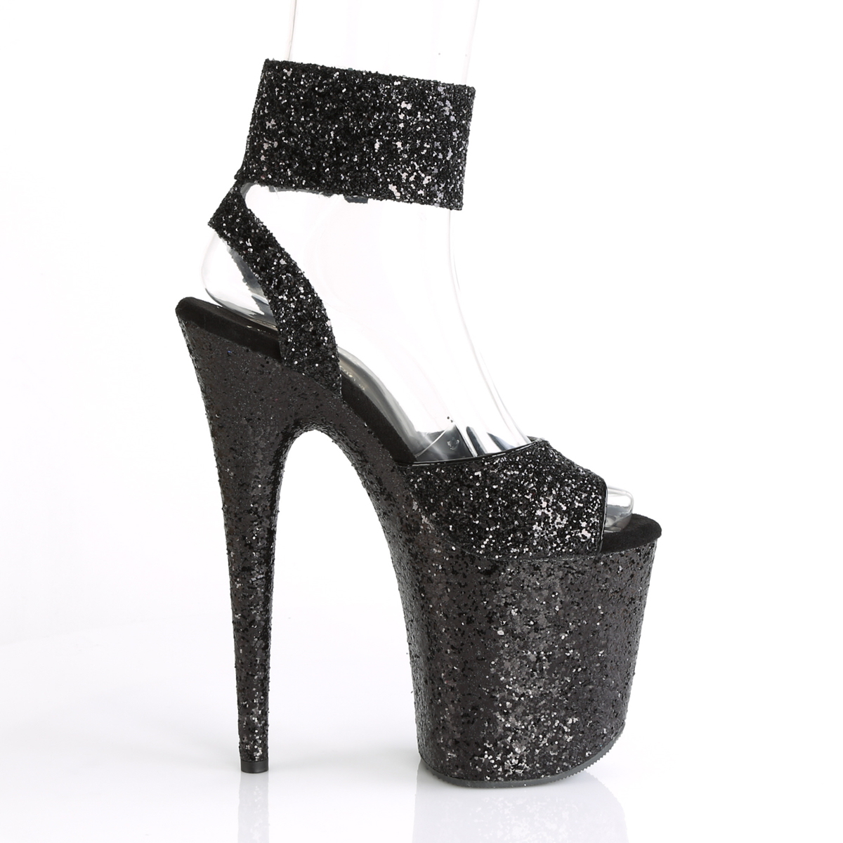 Pleaser Flamingo-891LG BG/M - Czarne buty z paskiem nad kostką na wysokiej platformie