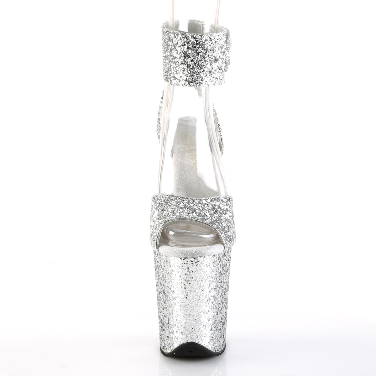 Pleaser Flamingo-891LG SG/M - Srebrne buty z paskiem nad kostką na wysokiej platformie