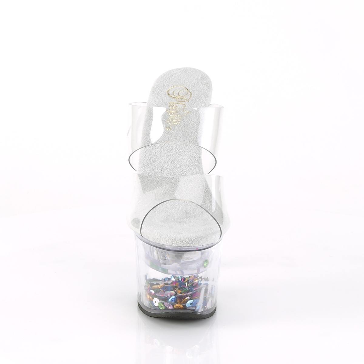 Pleaser Flashdance-702SQ C/C-SQ - Przezroczyste świecące sandały na wysokiej platformie