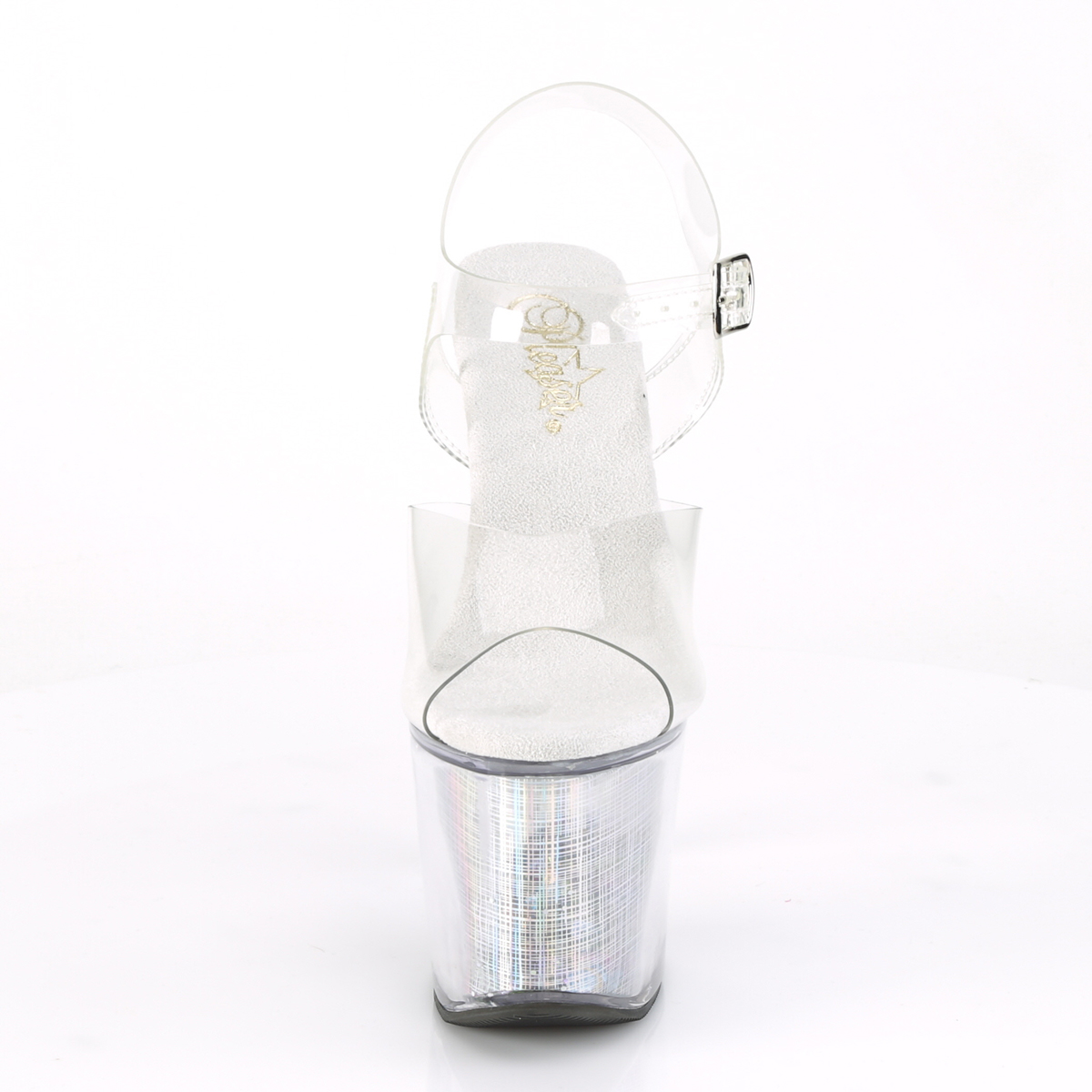 Pleaser Flashdance-708SCHSQ C/CSQ - Przezroczyste świecące sandały na wysokiej platformie