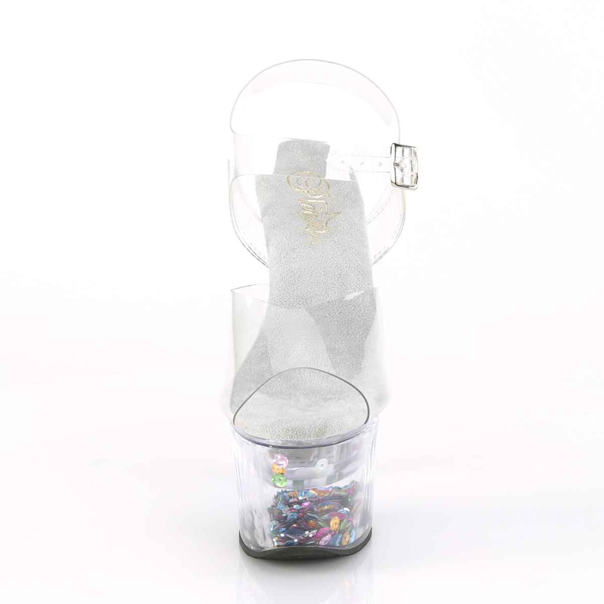 Pleaser Flashdance-708SQ C/C-SQ - Przezroczyste świecące sandały na wysokiej platformie