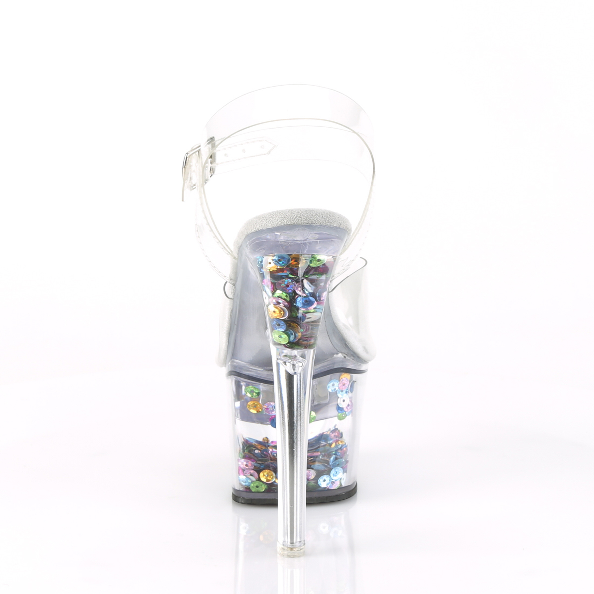 Pleaser Flashdance-708SQ C/C-SQ - Przezroczyste świecące sandały na wysokiej platformie