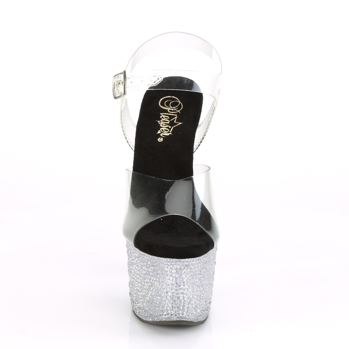 Pleaser Flashdance-708XTAL C/M - Przezroczyste świecące sandały na wysokiej platformie