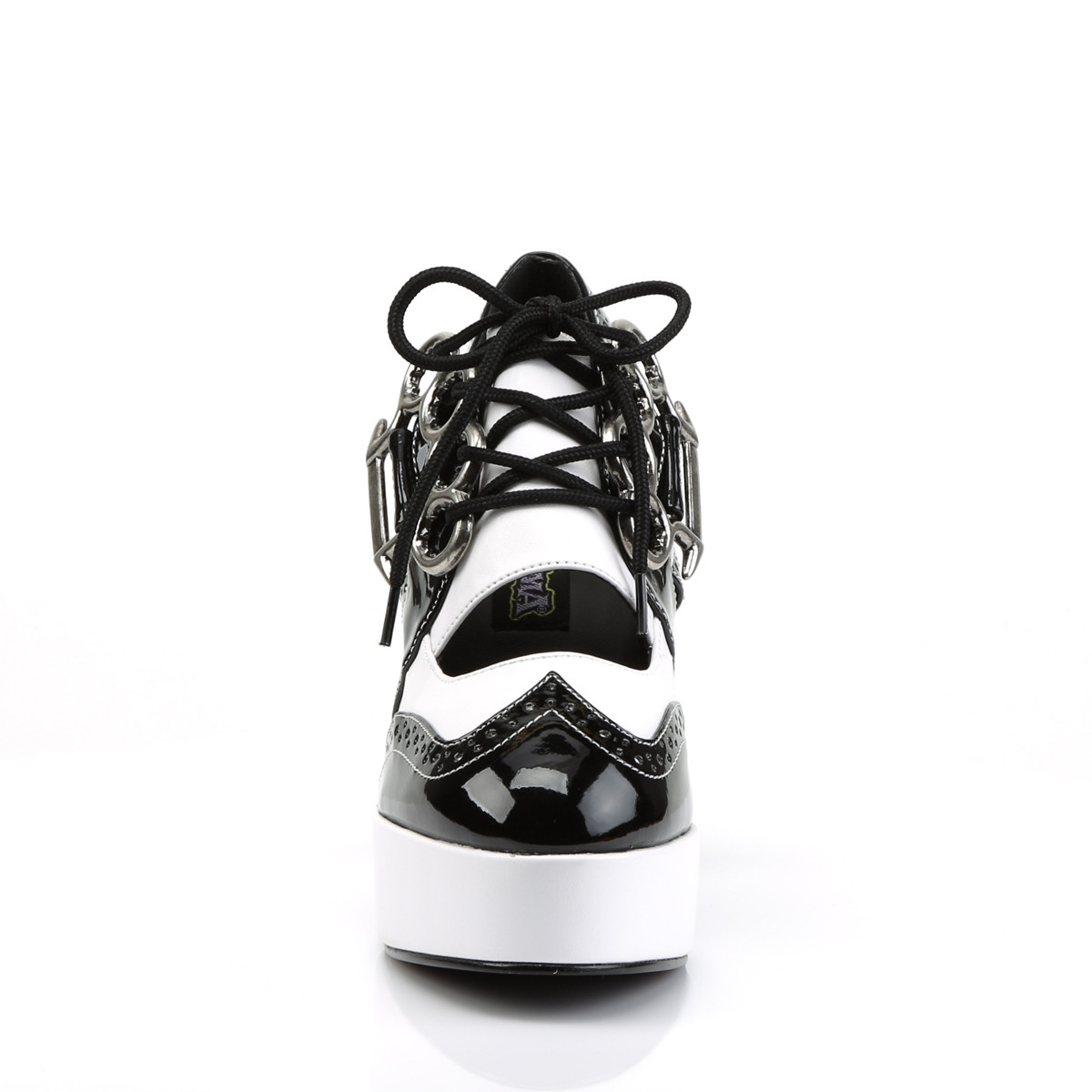 Funtasma Gangster-15 BW - Błyszczące czarne botky za kostkę na platformie z wysokimi szerokimi obcasami