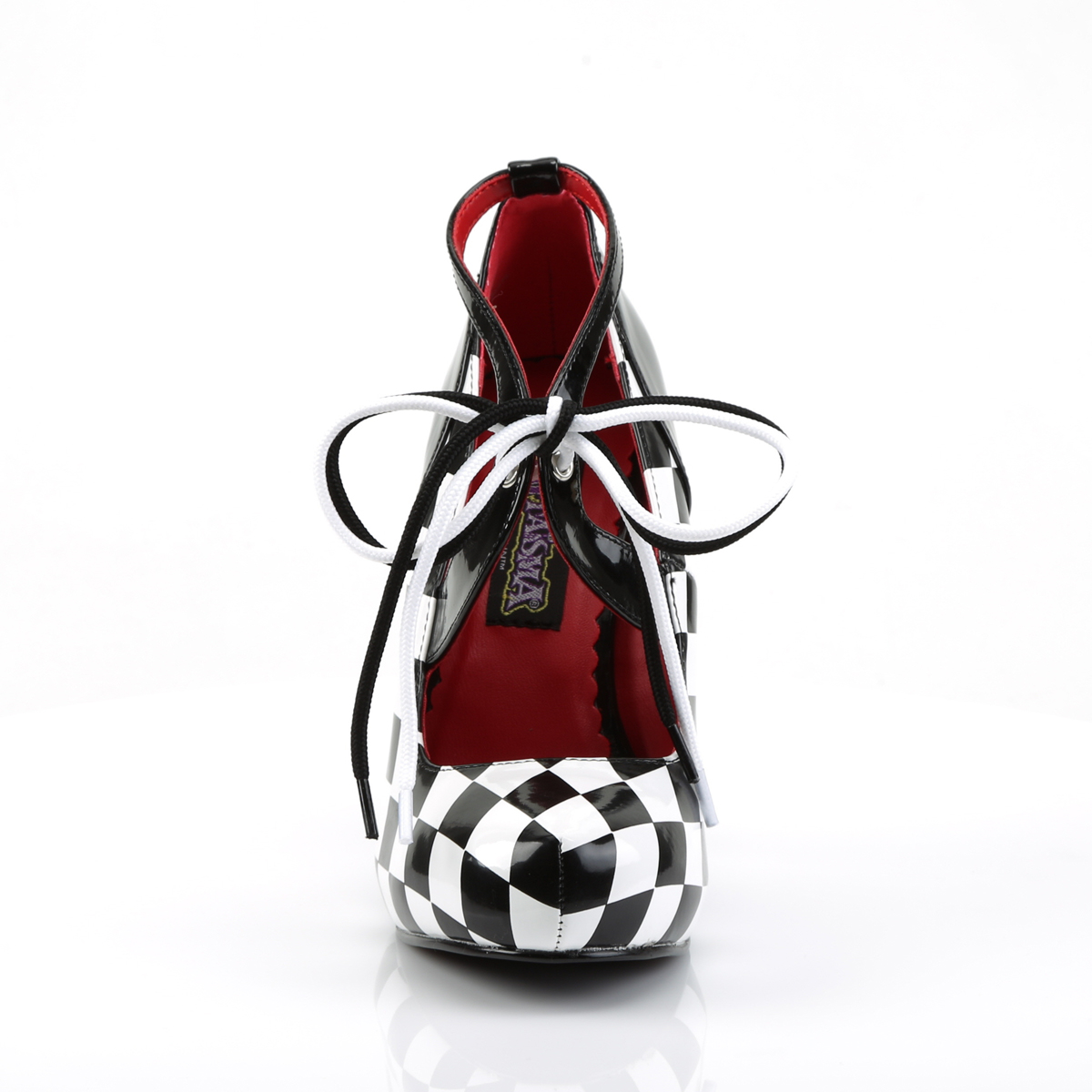 Funtasma Harlequin-03 BW - Błyszczące czarne czółenka z paskami na wysokim obcasie