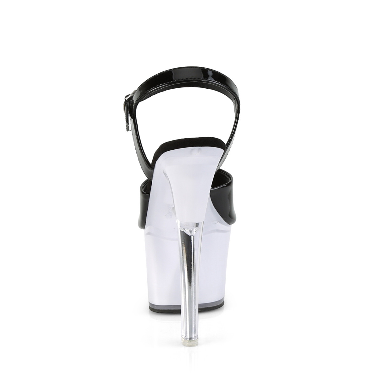 Pleaser Illuminator-709 B/WGLOW - Błyszczące czarne świecące sandały na wysokiej platformie