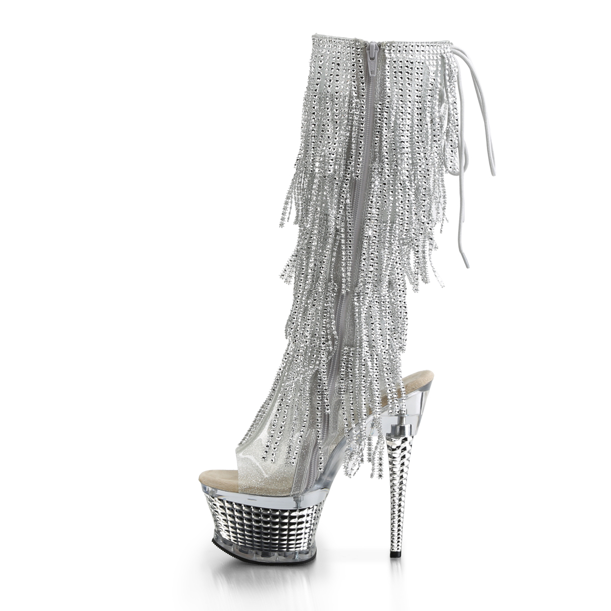 Pleaser Illusion-2017RSF STPU/SCH - Srebrne botki z odkrytymi palcami na platformie z wysokimi obcasami