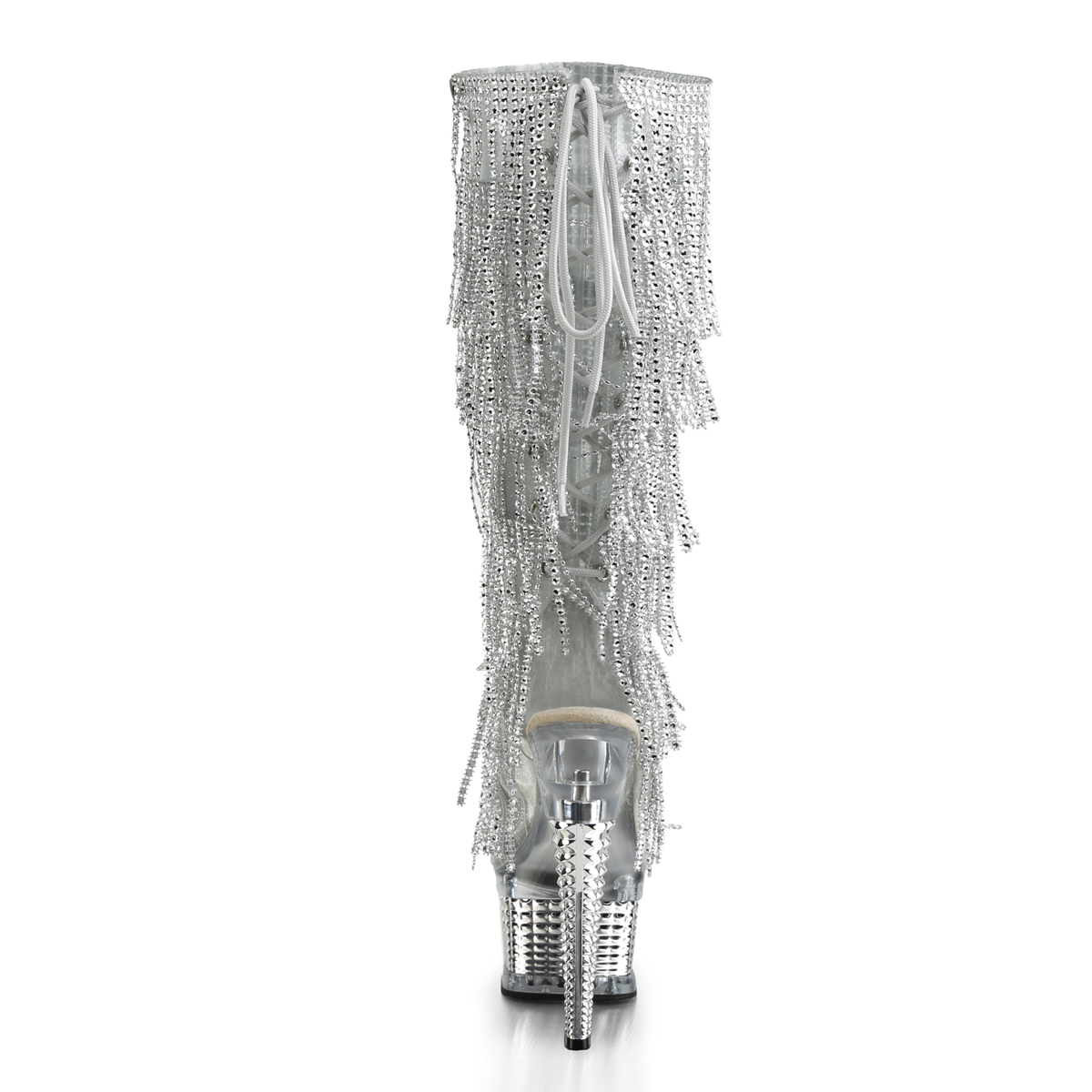 Pleaser Illusion-2017RSF STPU/SCH - Srebrne botki z odkrytymi palcami na platformie z wysokimi obcasami