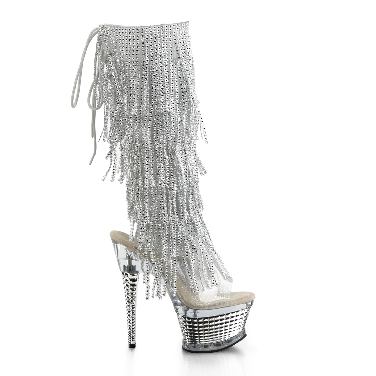 Pleaser Illusion-2017RSF STPU/SCH - Srebrne botki z odkrytymi palcami na platformie z wysokimi obcasami
