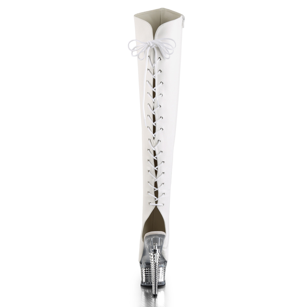 Pleaser Illusion-3019 WPU/SCH - Białe botki z odkrytymi palcami na platformie z wysokimi obcasami