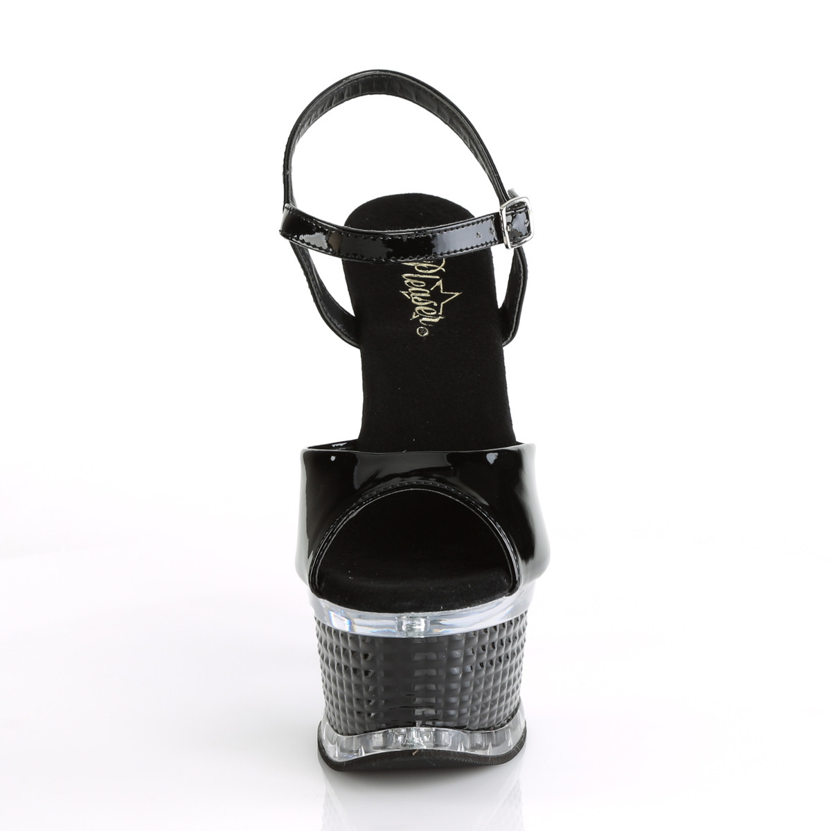 Pleaser Illusion-659 B/M - Błyszczące czarne sandały z platformą na platformie z wysokimi obcasami