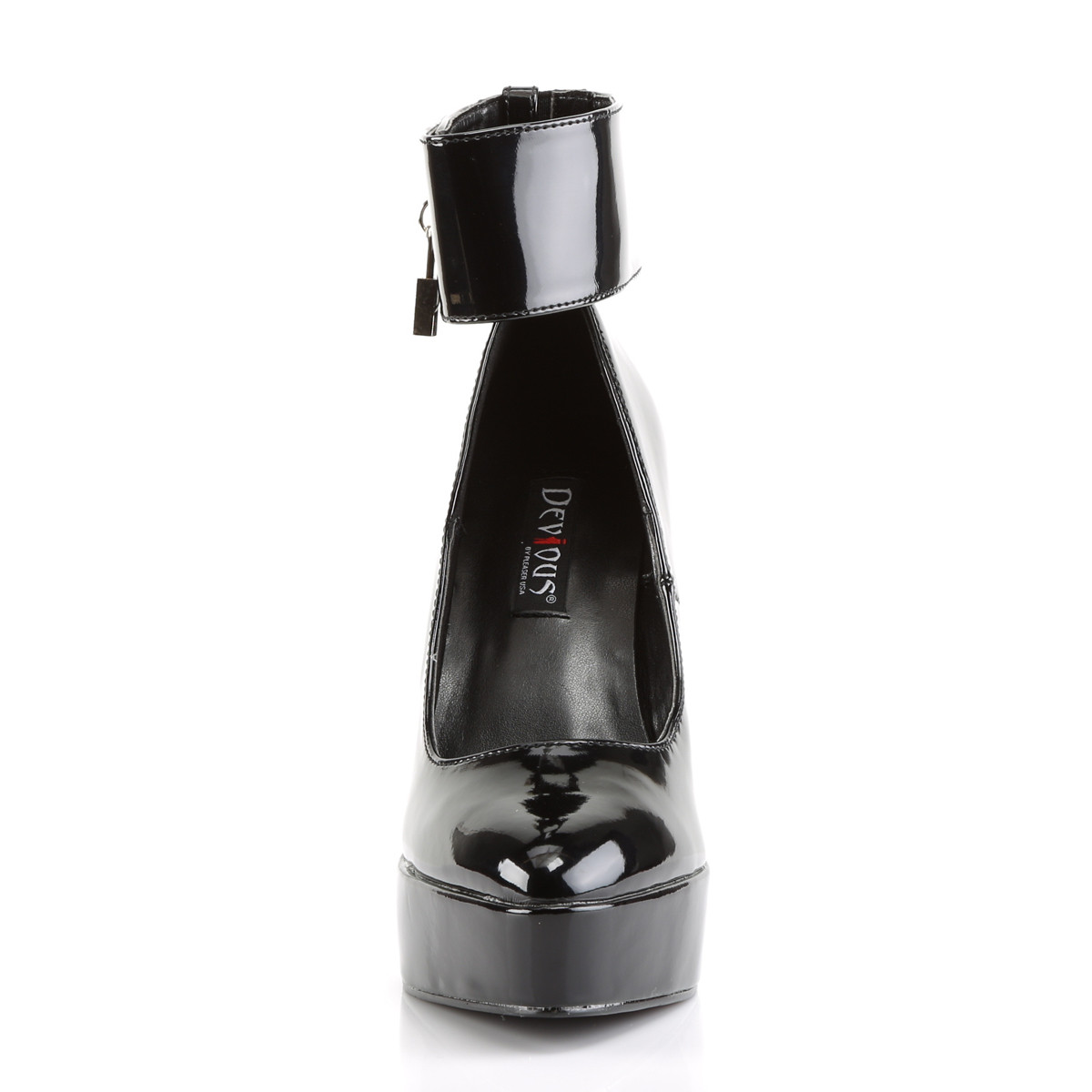 Devious Indulge-534 B - Błyszczące czarne czółenka z paskami na platformie z wysokimi obcasami