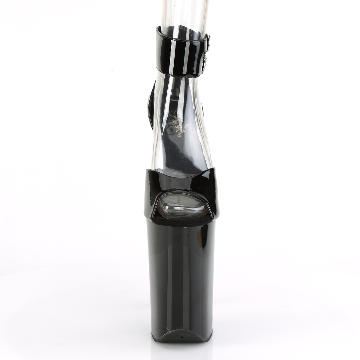 Pleaser Infinity-975 B/M - Błyszczące czarne buty z paskiem nad kostką na wysokiej platformie