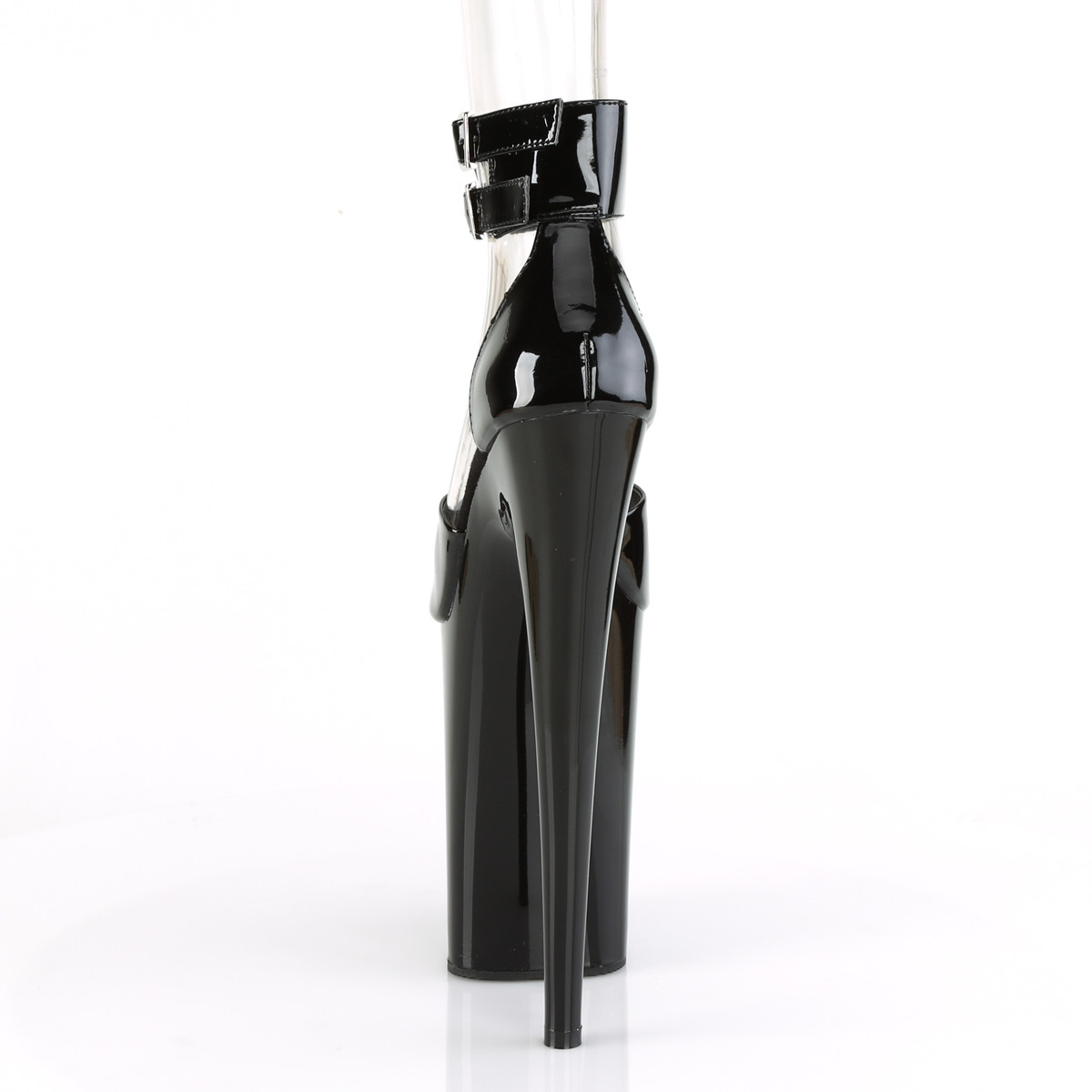 Pleaser Infinity-975 B/M - Błyszczące czarne buty z paskiem nad kostką na wysokiej platformie