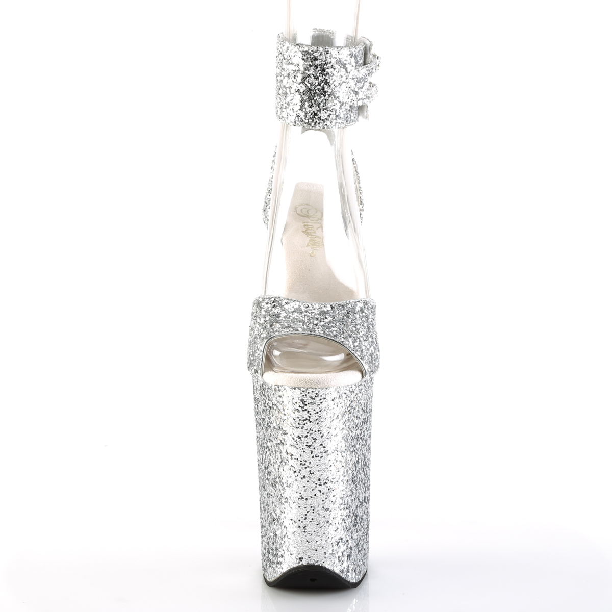 Pleaser Infinity-991LG SG/M - Srebrne buty z paskiem nad kostką na wysokiej platformie