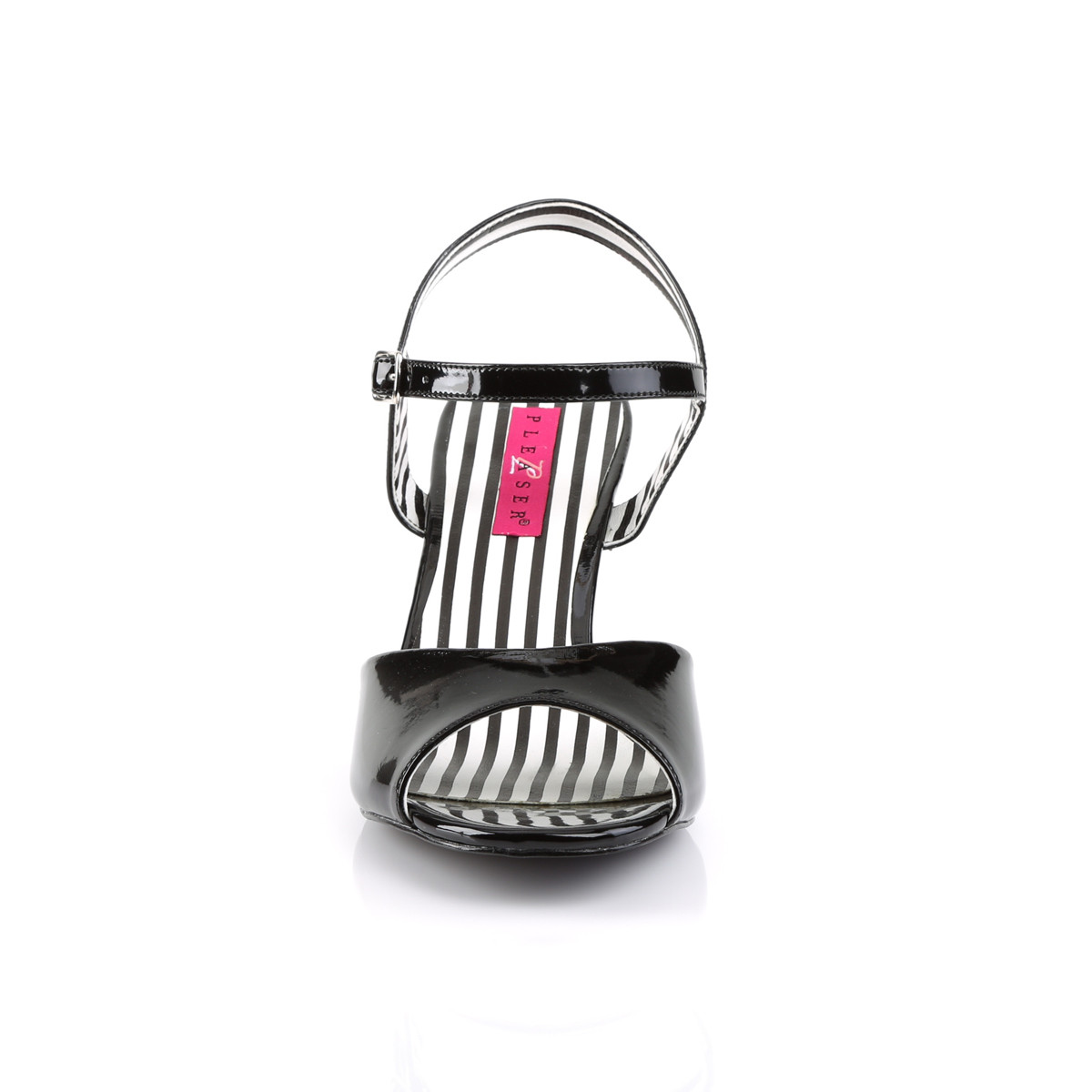 Pleaser Pink Label Jenna-09 B - Błyszczące czarne sandały z szerokimi obcasami