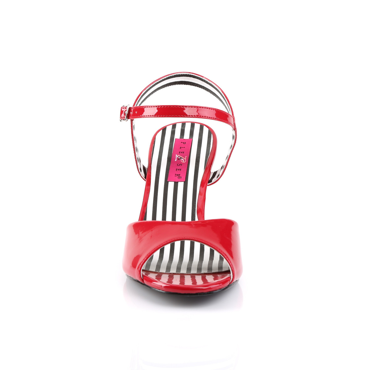 Pleaser Pink Label Jenna-09 R - Błyszczące czerwone sandały z szerokimi obcasami
