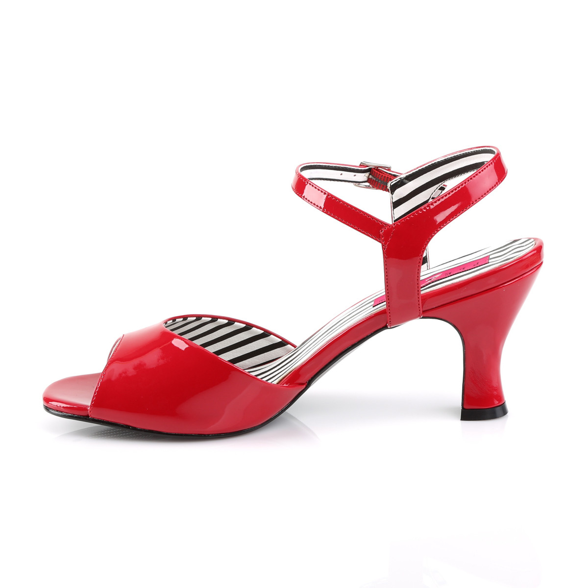 Pleaser Pink Label Jenna-09 R - Błyszczące czerwone sandały z szerokimi obcasami