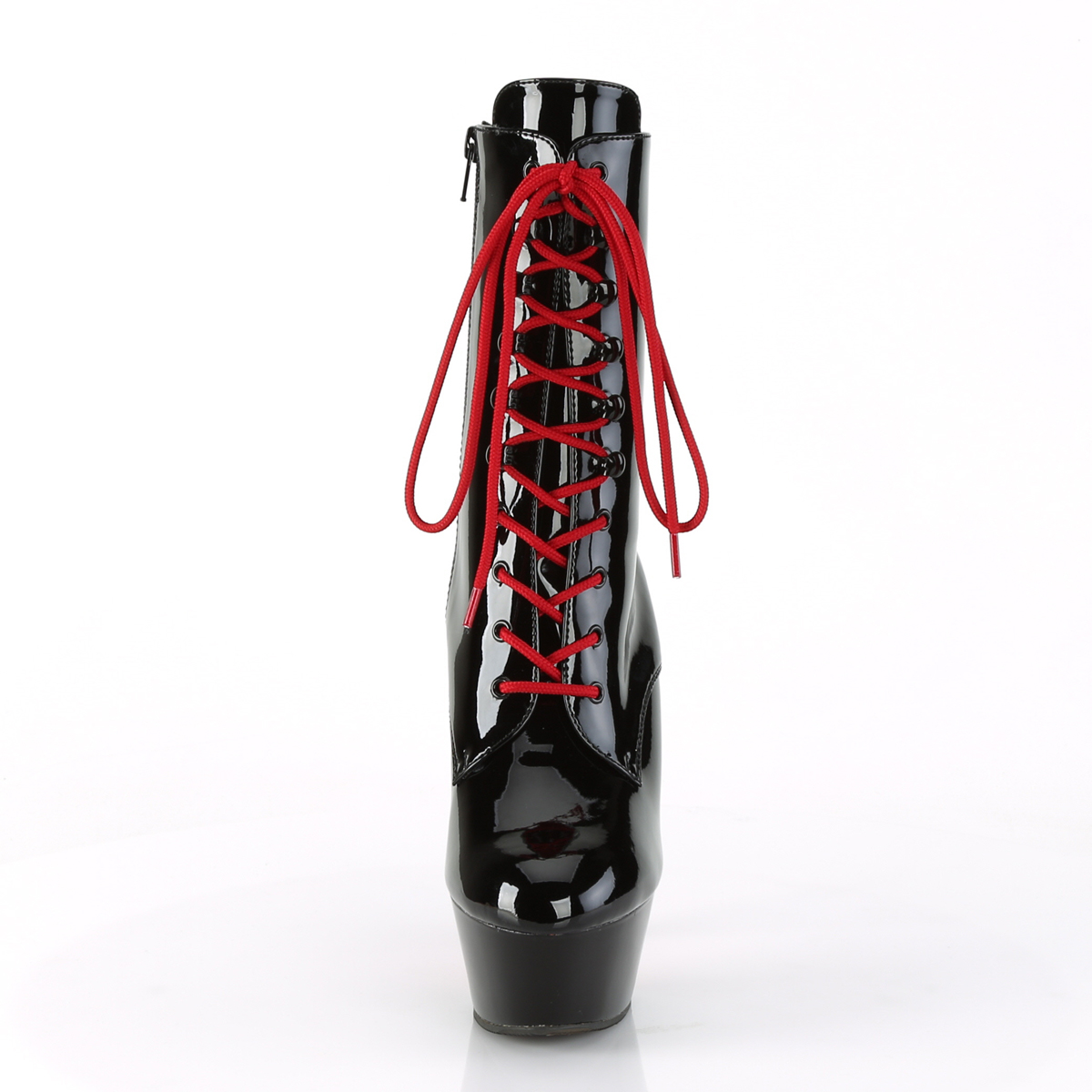 Pleaser Kiss-1020TT B/B-RCH - Błyszczące czarne buty za kostkę na platformie z wysokimi obcasami