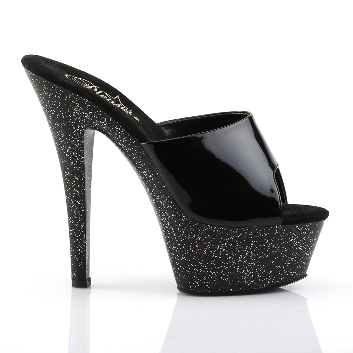 Pleaser Kiss-201MG B/M - Błyszczące czarne klapki na platformie z wysokimi obcasami