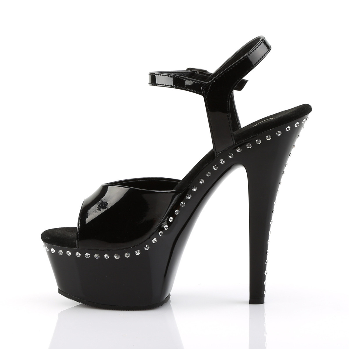 Pleaser Kiss-209LS B/M - Błyszczące czarne sandały z platformą na platformie z wysokimi obcasami