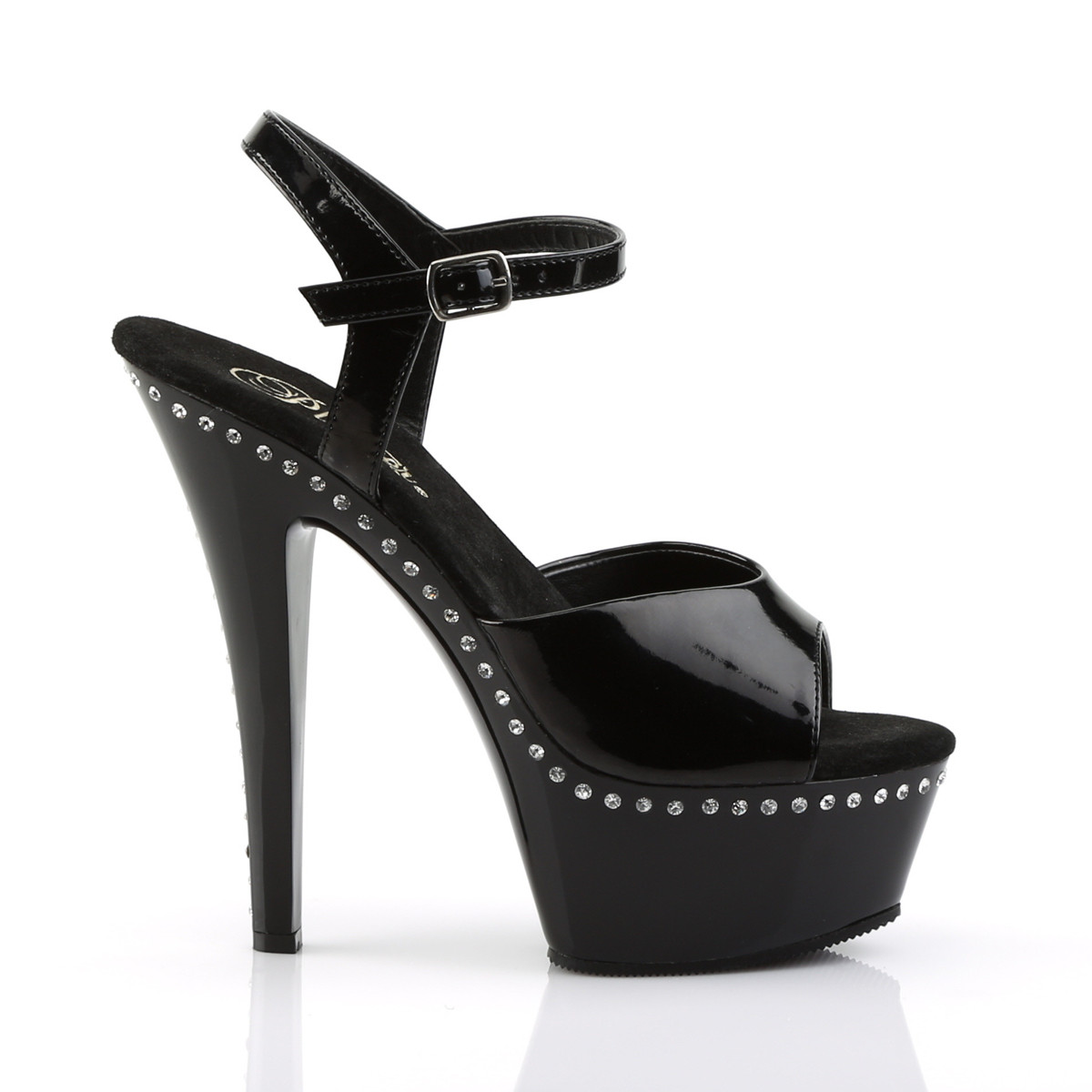 Pleaser Kiss-209LS B/M - Błyszczące czarne sandały z platformą na platformie z wysokimi obcasami