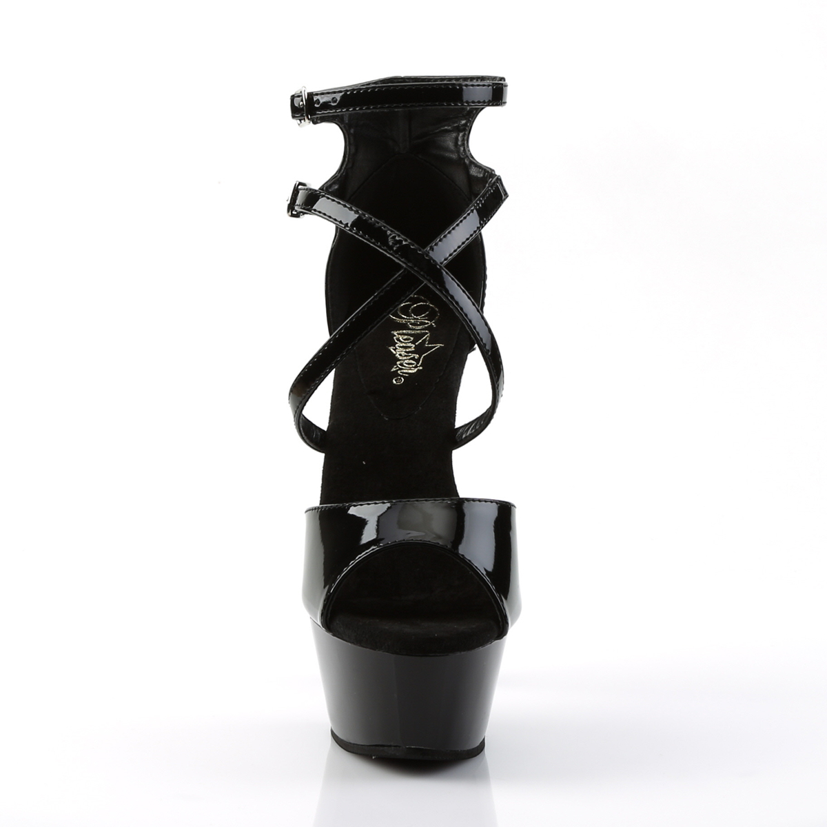 Pleaser Kiss-254 B/M - Błyszczące czarne sandały z platformą na platformie z wysokimi obcasami